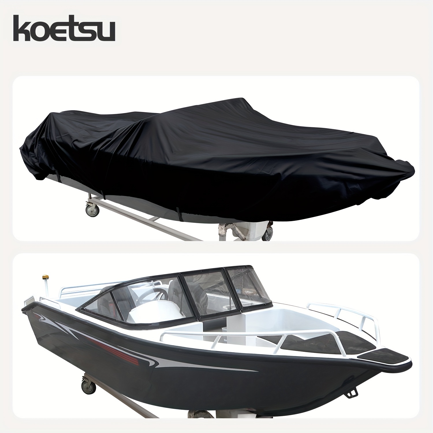 KOETSU 1-delig, vijf maten beschikbaar, ronde zwarte 420D nylon stofdichte hoes voor scheepsjachtboot met aanscherpingfunctie