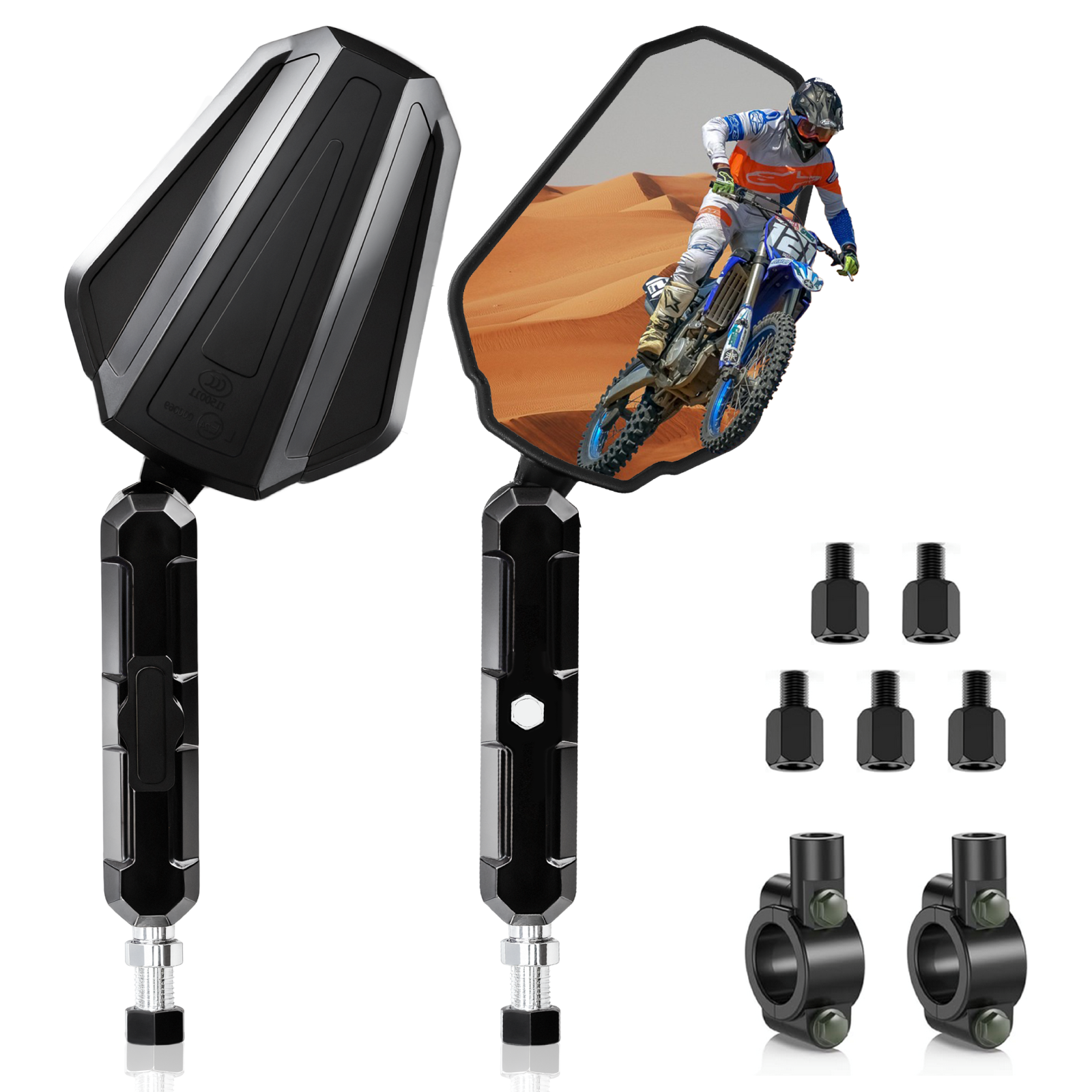 Abenteuerspiegel für Street ATV Dirt Quad Bike Motorrad Rückspiegel Seitenspiegel verstellbar Universal M8 M10 Bolzen Lenkerhalterung