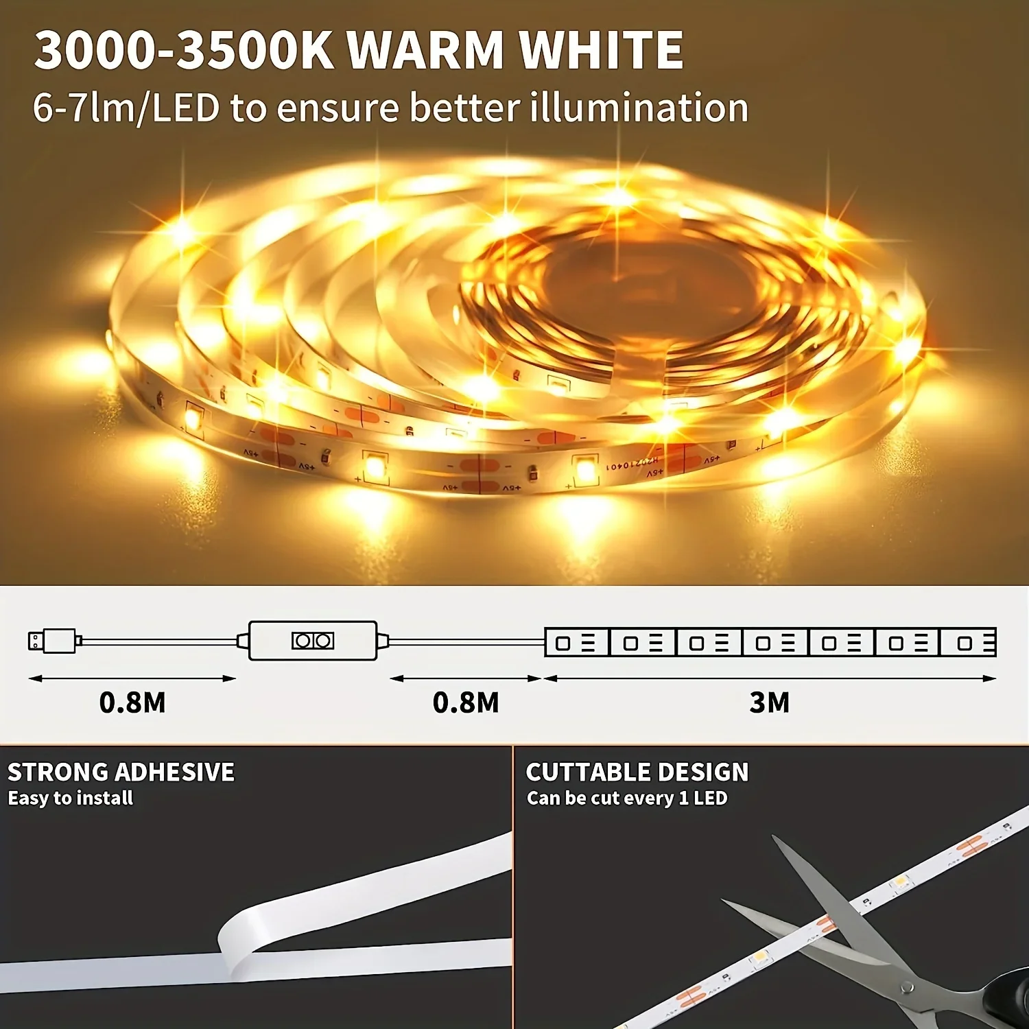 สมาร์ทไฟ LED Strip 1 M/2 M/3 M/5 M USB 5V Motion Sensor หรี่แสงได้ LED Strip โคมไฟมือกวาดสําหรับ Home Room ตกแต่ง