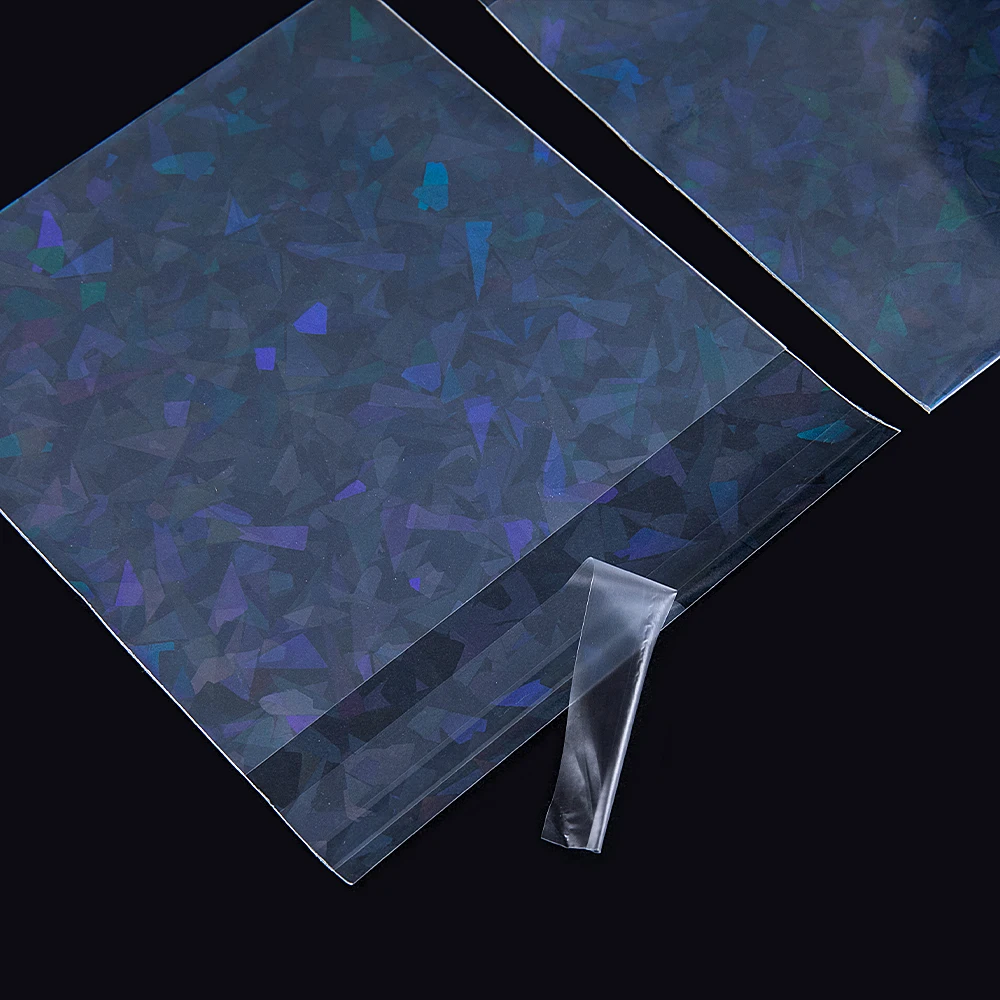 50pcs Holographic Laser Self Adhesive Bag Transparent Laser Fragment Plastic Pouch for Flash Badge Package Bag Card Sleeves
