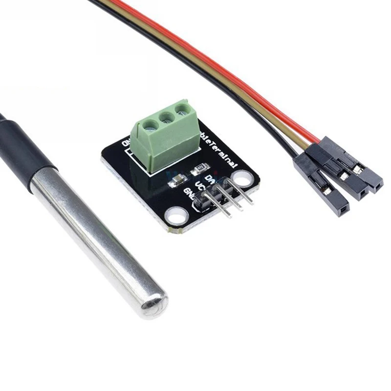 Kit de módulo de Sensor de temperatura DS18B20, Cable de Sensor Digital resistente al agua de 100CM, adaptador de Terminal de sonda de acero inoxidable para Arduino
