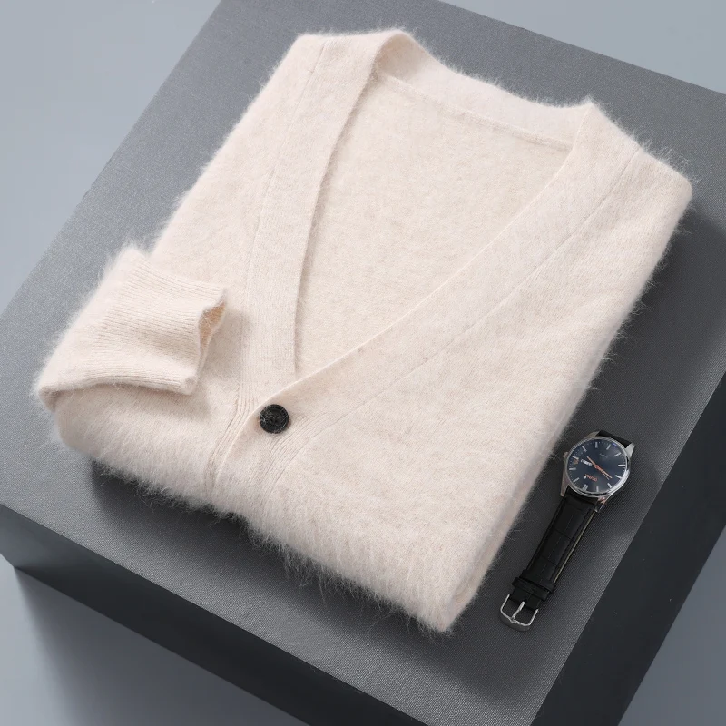 2025 herbst Winter Neue Strickjacke männer V-ausschnitt Top 100% Nerz Kaschmir Gestrickte Pullover Beiläufige Lose Große Lange Ärmeln hemd Jacke