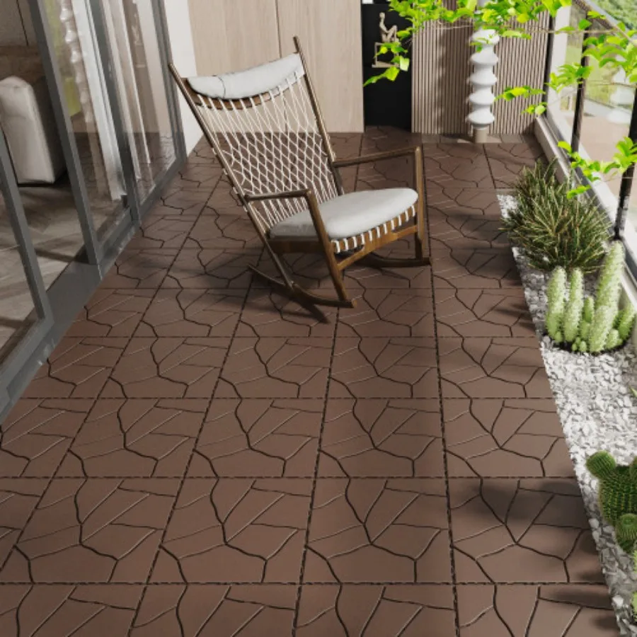 Stone Style 12" Patio Deck Tiles, DIY Module Interlocking Decking Tiles Floor Tile,Easy and Quick Installation Court Tiles for P