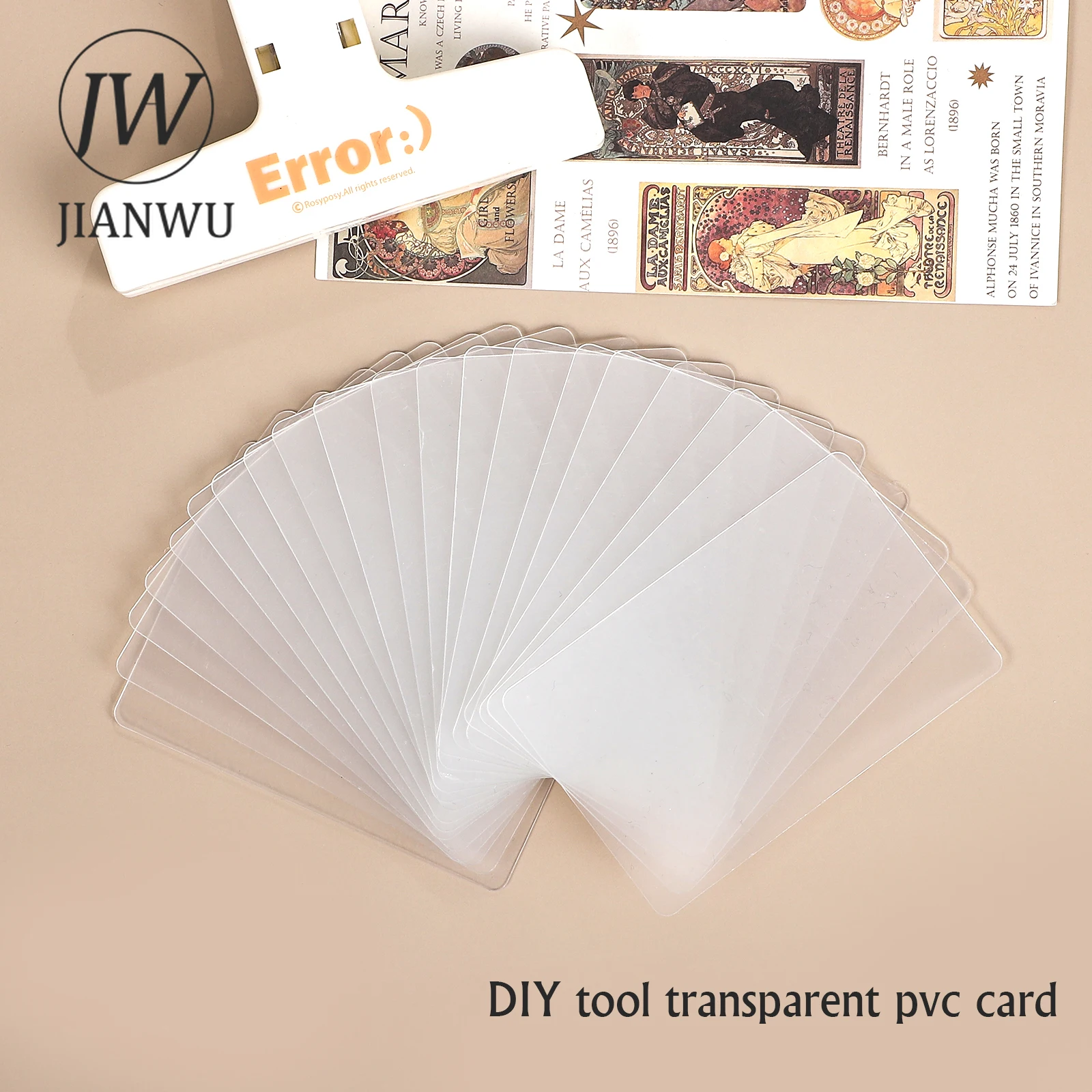 JIANWU 20pcs Transparent Blank DIY Tool PVC Card Material Collage Guka Card ATC Cards Creative DIY Journal Scrapbook Stationery