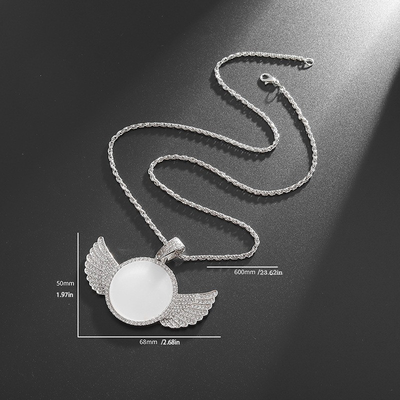 Moda memoria alas de Ángel espejo hielo cristal Zirconia foto collar conmemorativo pareja joyería de Hip Hop regalo de cumpleaños