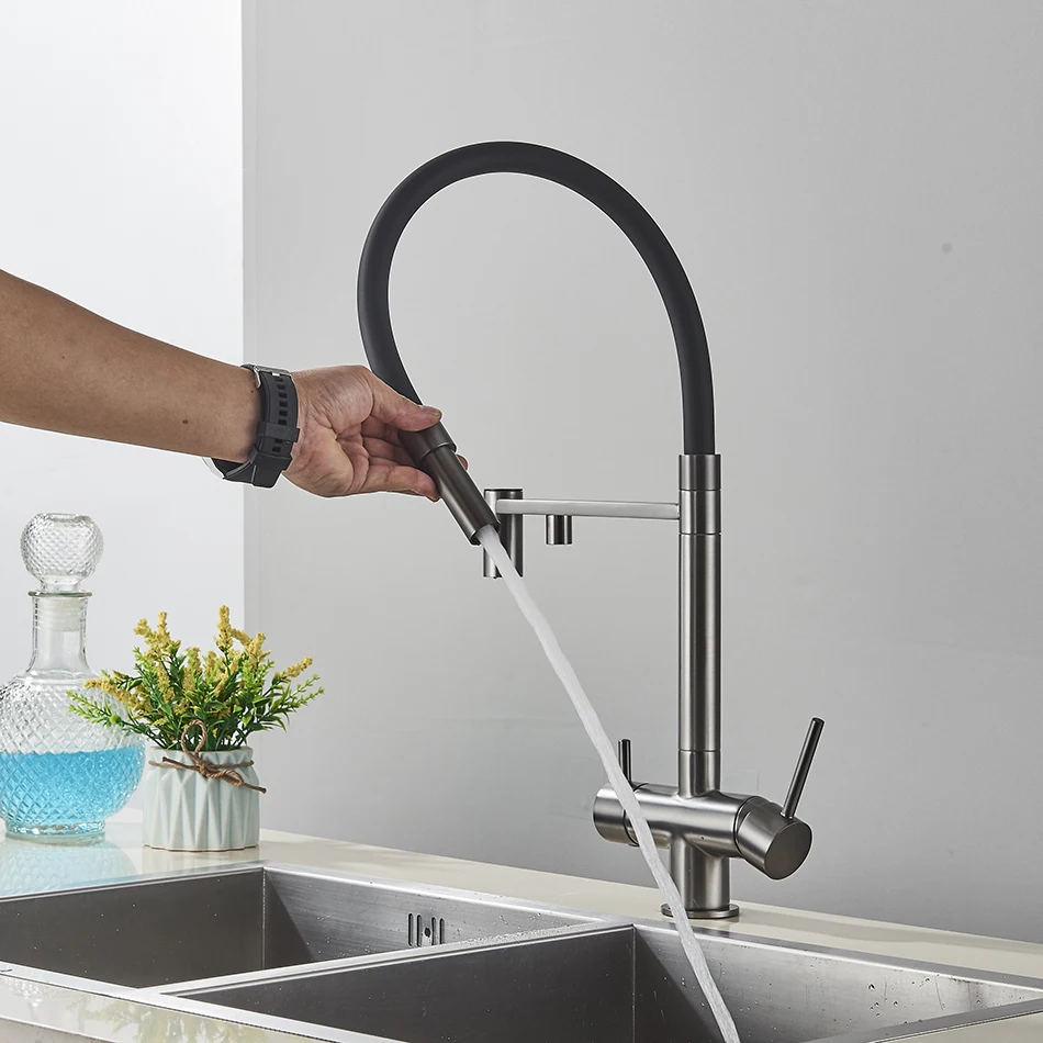 Küche Wasser Filter Wasserhahn Dual Auslauf Reines Trinkwasser Mischbatterie Rotation Wasser Reinigung Funktion Wasserhähne Küche Kran