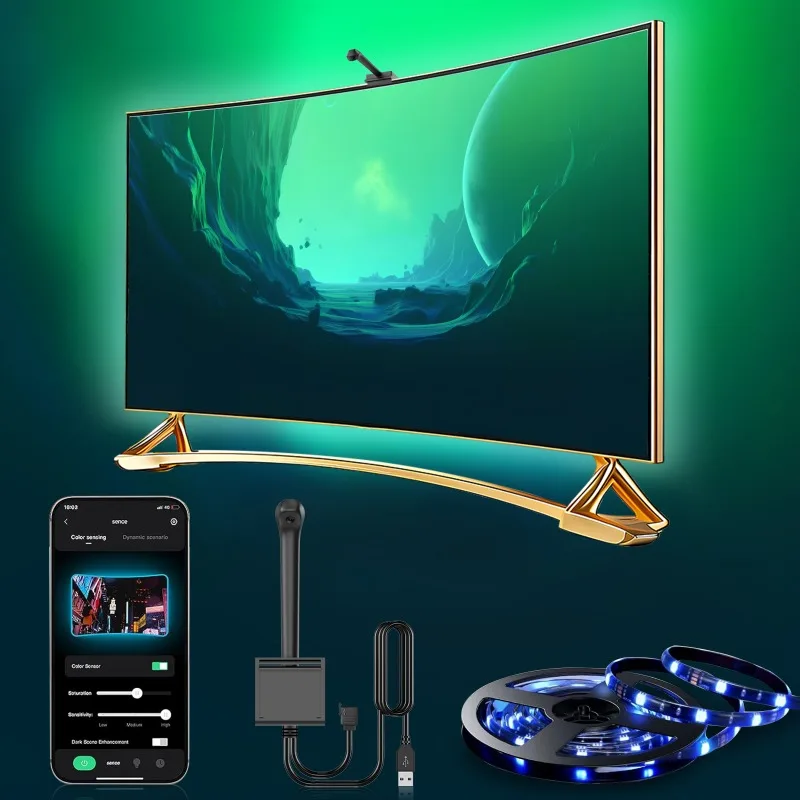 EISSLOLY Nowa inteligentna listwa podświetlająca LED TV z czujnikiem kolorów AR - RGB Ambient Lighting dla ekranów 55-85 cali, sterowanie aplikacją i synchronizacja muzyki