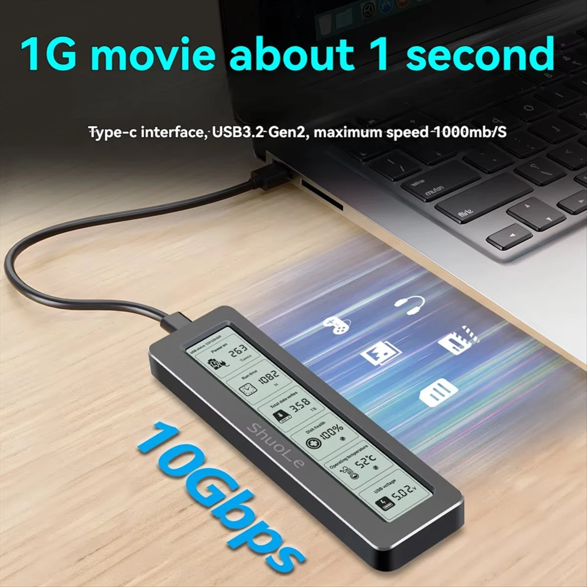 Корпус M2 SSD NVMe USB 3.2 Gen2 10 Гбит/с PCIe SSD Корпус M.2 NGFF SATA SSD Интеллектуальный цифровой мониторинг здоровья Корпус M.2 SSD
