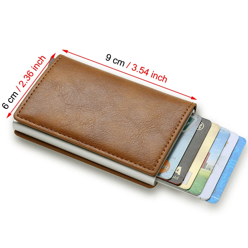 คาร์บอนไฟเบอร์อลูมิเนียมบางกระเป๋าสตางค์ผู้ชาย ID ผู้ถือบัตรเครดิต MINI RFID กระเป๋าสตางค์อัตโนมัติ Pop up Bank Card Case สีดํา Vallet 2023