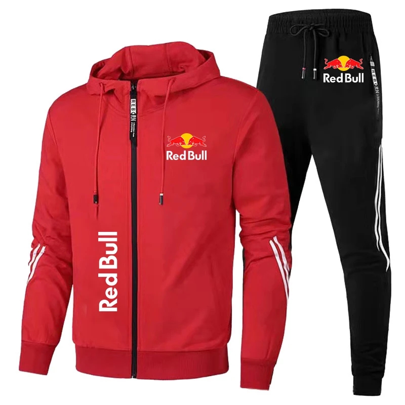 봄 2025 Red Bull 로고 남성용 까마귀 세트 2 피스 New Red Bull 프린트 자켓 남성 패션 Simple 까마귀 Stormtrooper Coat Red