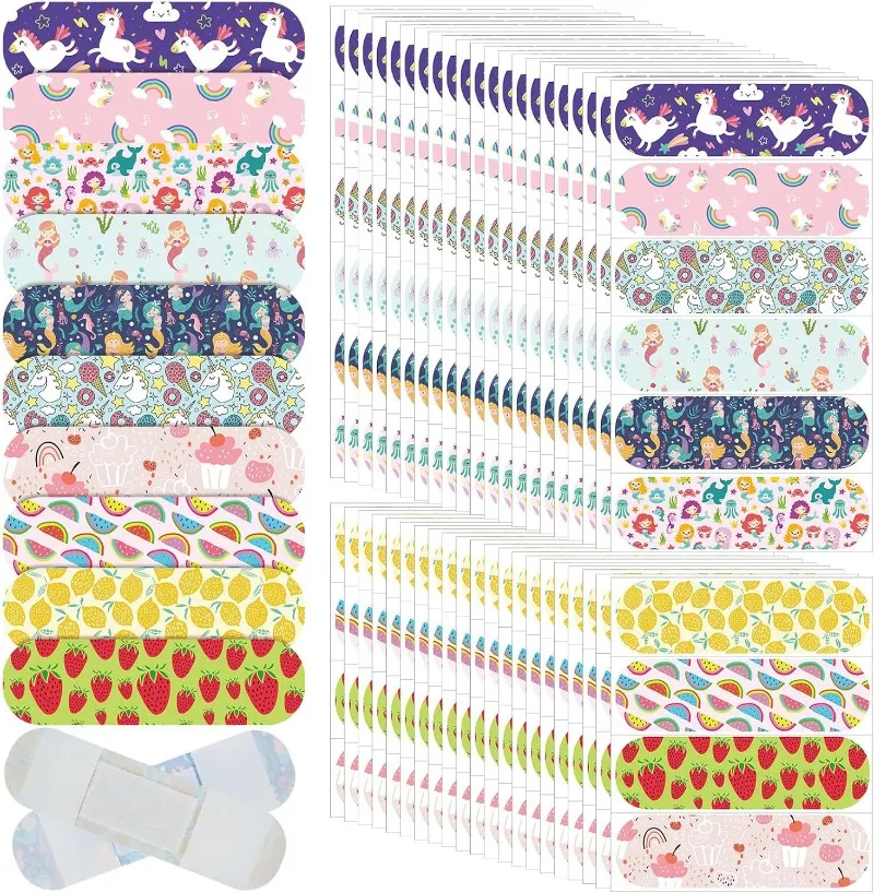 10ชิ้นสายรัดข้อมือยูนิคอร์นลายท้องฟ้าเต็มไปด้วยดวงดาวเพื่อความสวยงามแผ่นผ้าพันแผลกันรั่วสำหรับเด็กยืดหยุ่นระบายอากาศได้