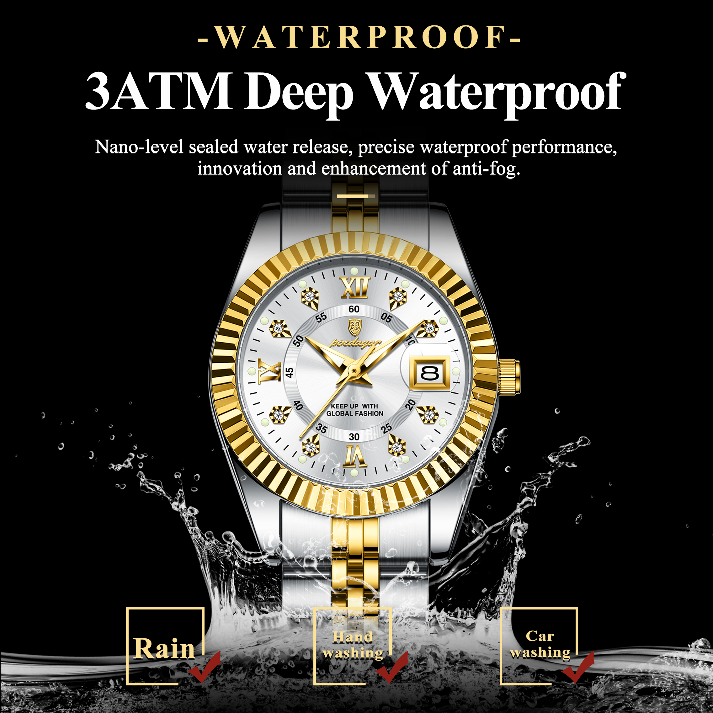 POEDAGAR Reloj elegante de lujo para mujer, Reloj luminoso resistente al agua con fecha para mujer, relojes de cuarzo de acero inoxidable para mujer, Reloj para chica