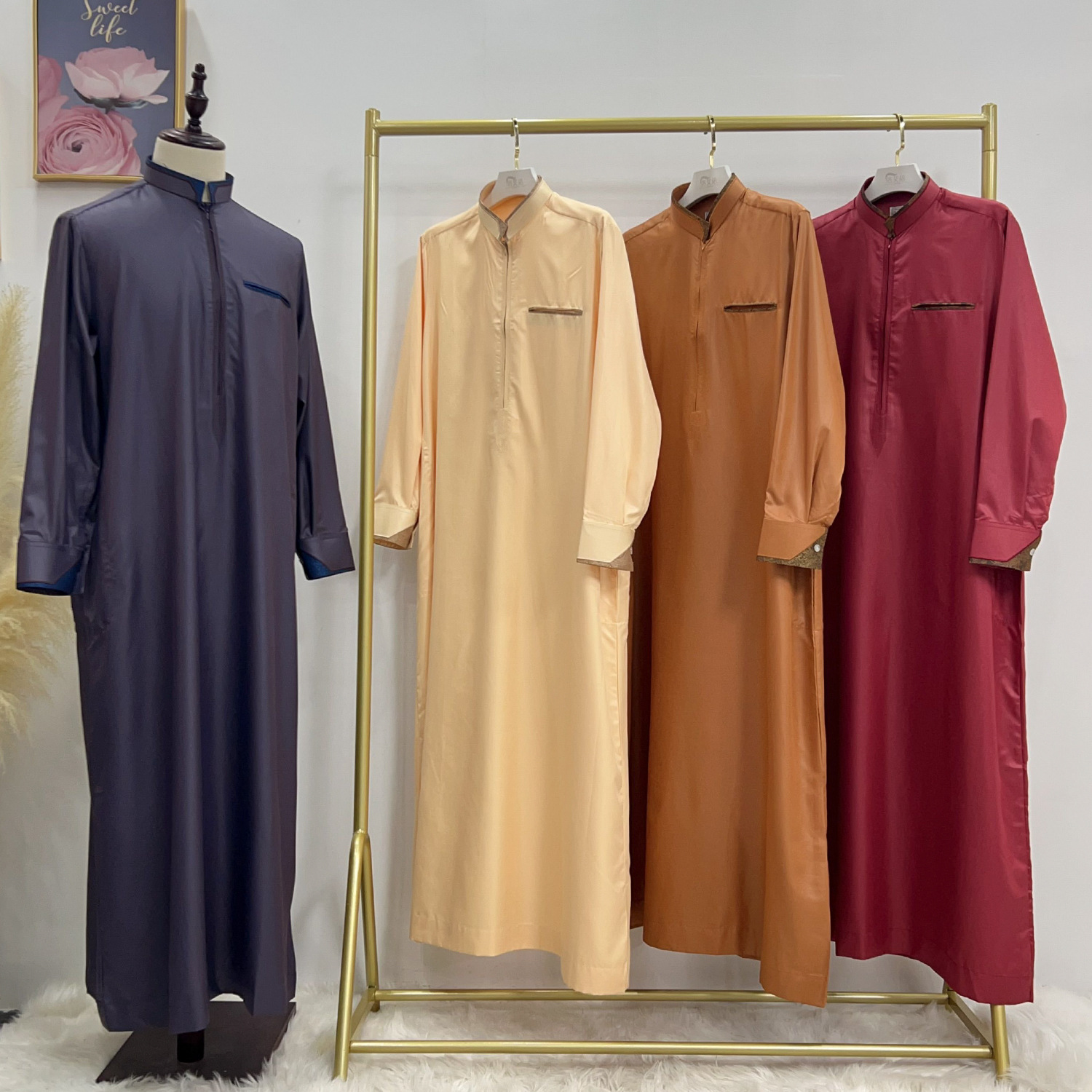 Eid Ramadan Herren Robe Jubba Thobe Muslimischer Mantel Kaftan Islam Abaya Saudi Arabisch Thobe Djellaba Daffah Dishdasha Kleidung Kleid