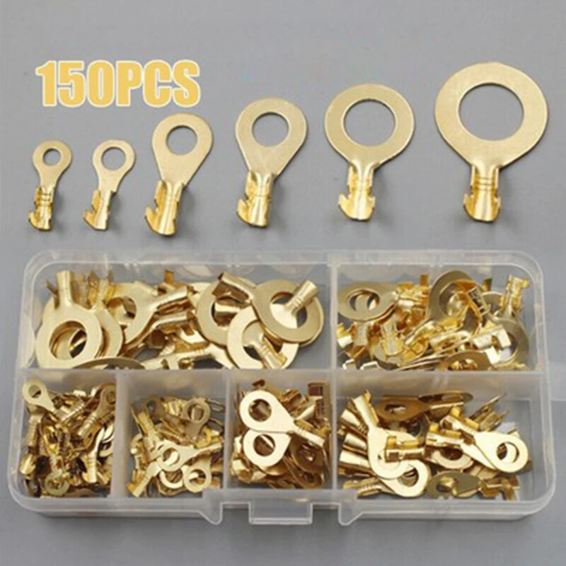 M3/M4/M5/M6/M8/M10 Ring Lugs Eyes Copper Crimp Terminals Cable Lug Wire Connector Non-insulated Assortment Kit