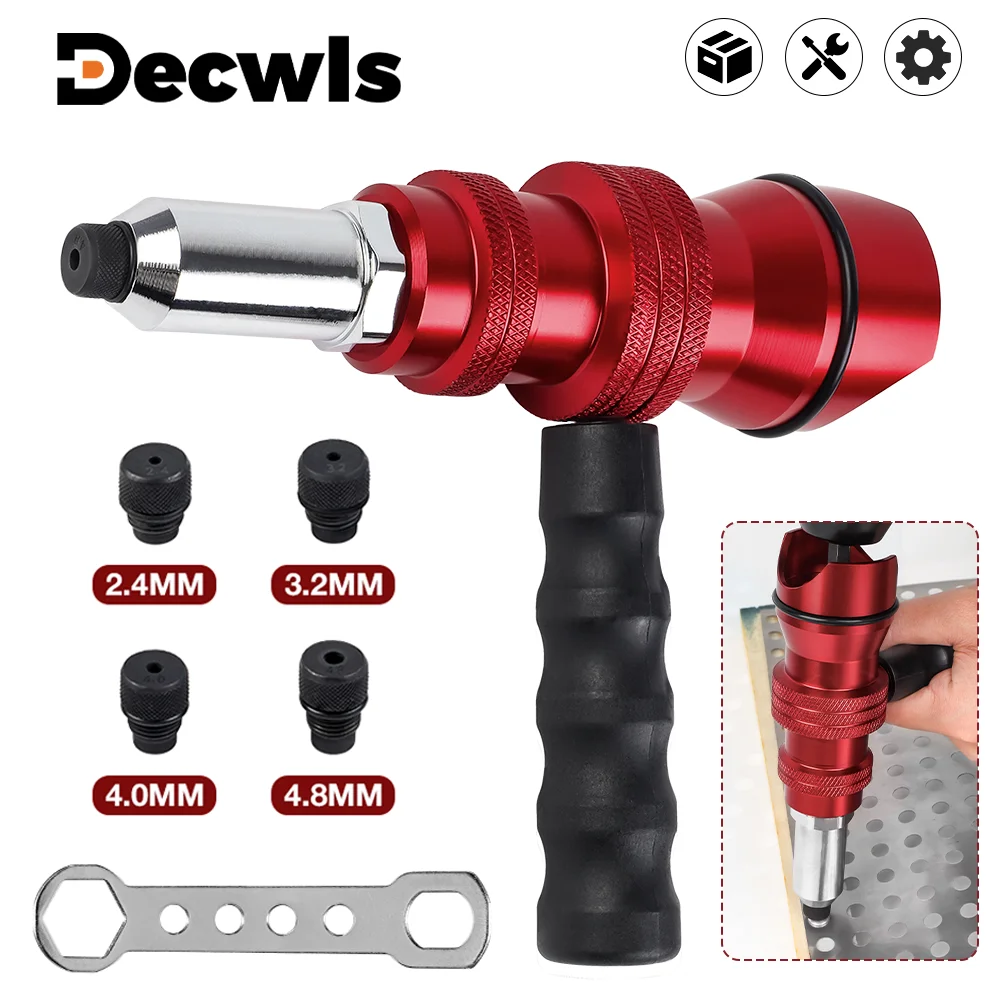 Máquina de rebitagem, adaptador de pistola de rebite elétrico Ferramenta de rebitagem doméstica de 2,4mm-3,2mm-4,0mm-4,8mm,incluindo alça, máquina de rebitagem multifuncional sem fio,adequada para furadeiras elétricas