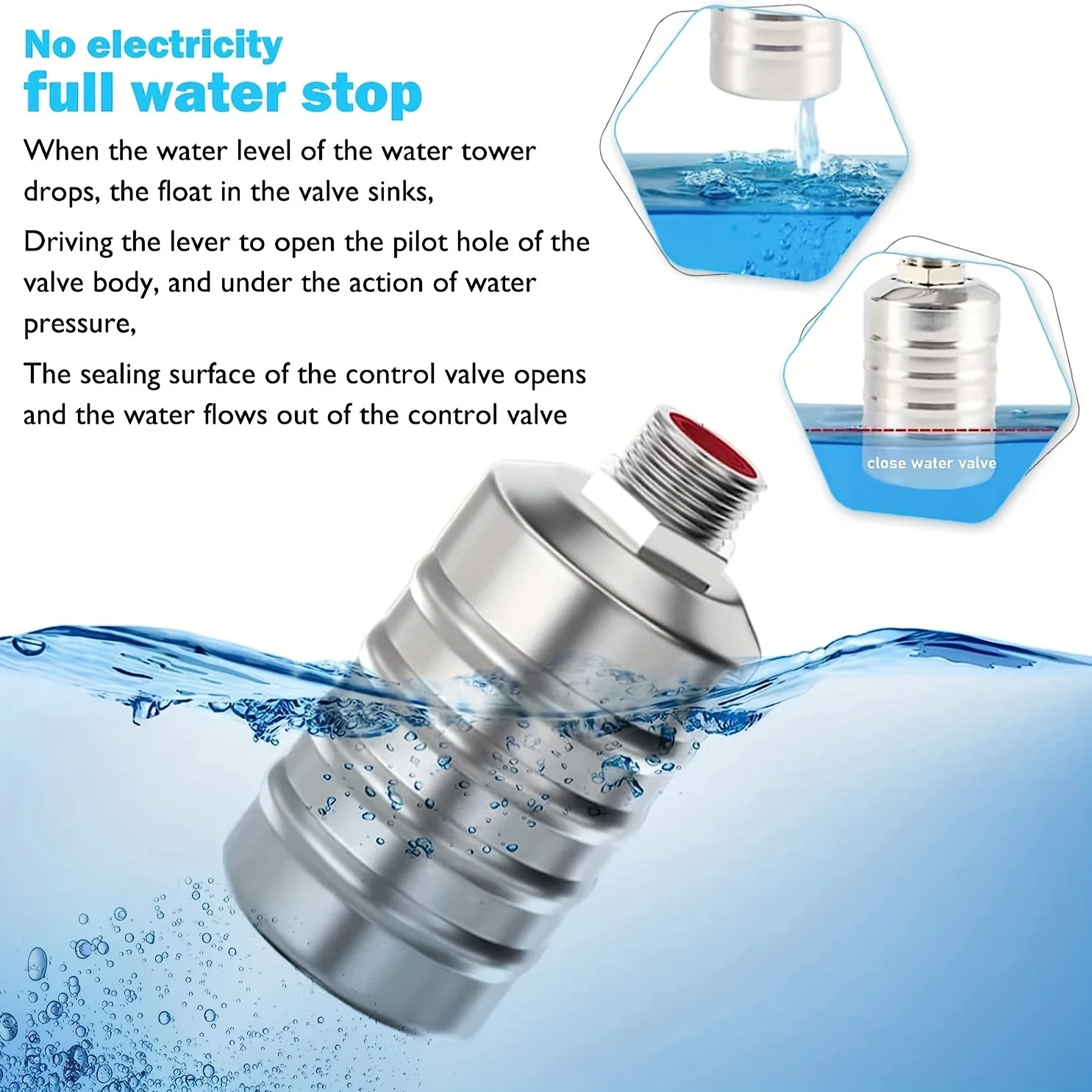 Válvula flutuante de controle de nível de água totalmente automática de aço inoxidável 304, mini válvula flutuante de fechamento automático de 1/2 “3/4” sem energia, tanque de água, torre de água, controlador automático de nível de água