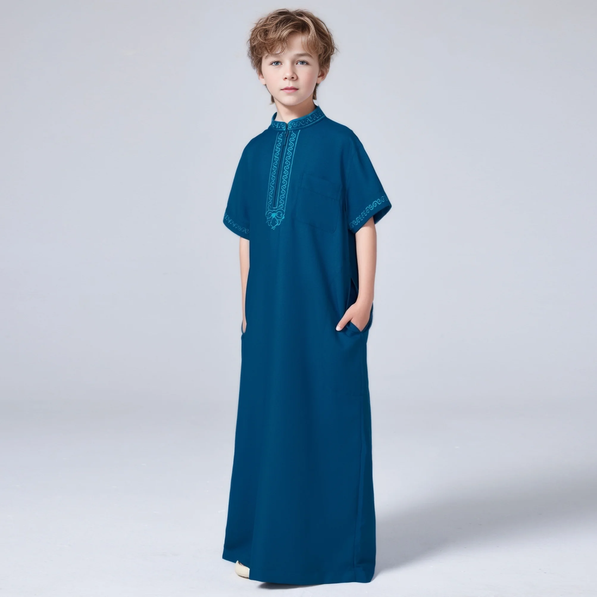 Islam Boy Thobe Ramadan Muslim Naher Osten Arabisch Dubai Malaysische Kinder Lose Stickerei Kleidung