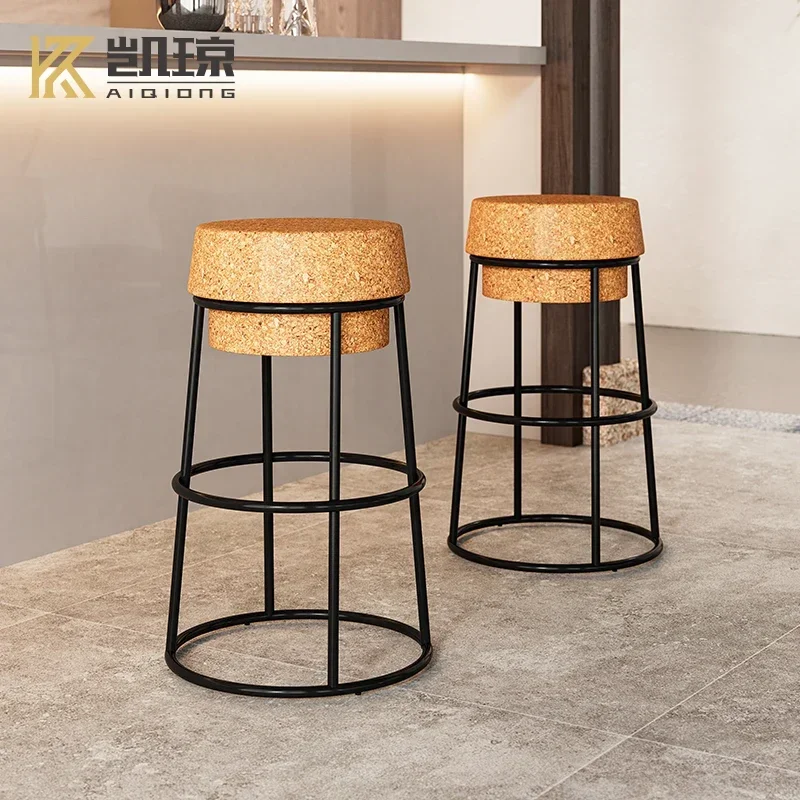 Sillas minimalistas, silla de Bar, taburete para mostrador, restaurante, cafetería de madera, sillón de cuero y Metal, muebles de comedor Vintage elegantes de lujo