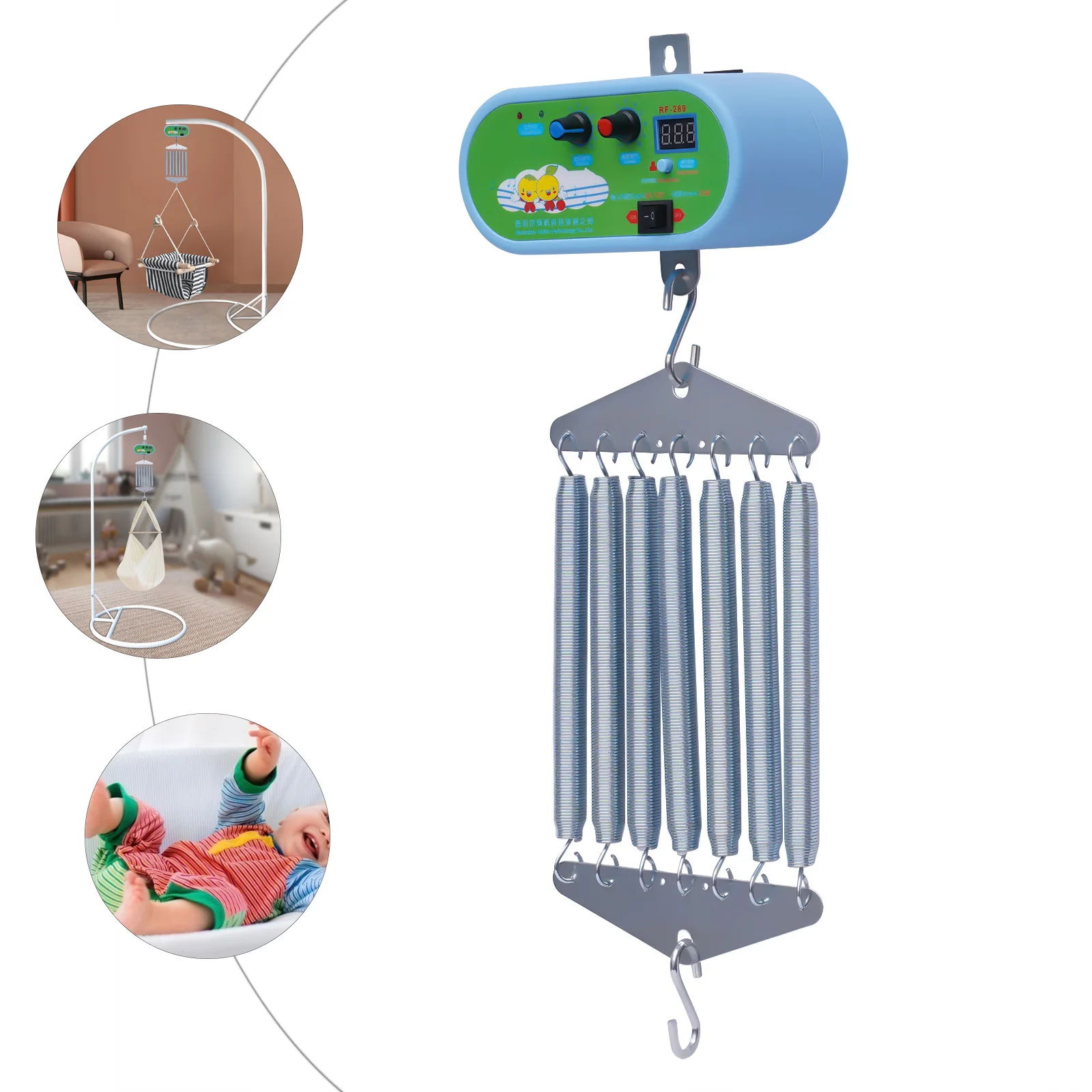 Controlador elétrico de balanço para bebês, controlador de berço elétrico suspenso com temporizador e mola de balanço, para berço de bebê e rede de bebê