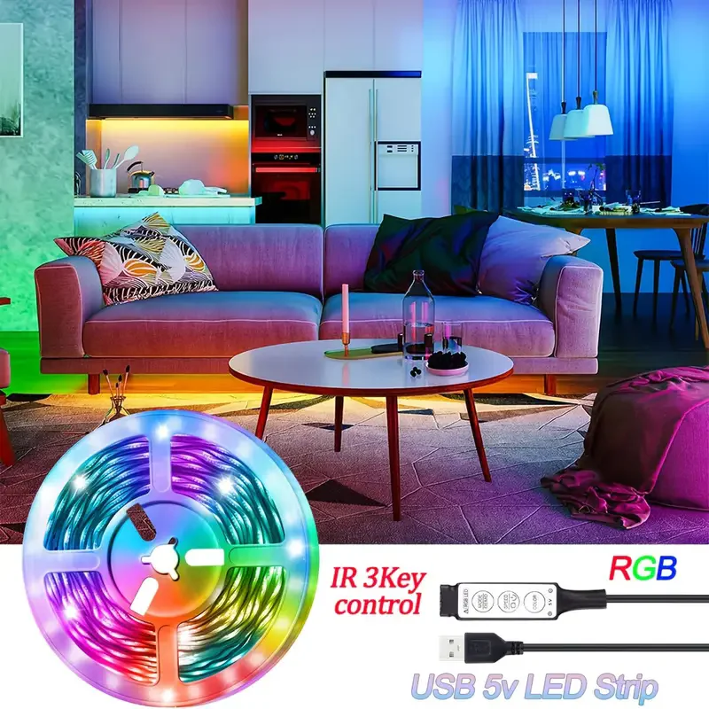 RGB 5050 LED Lampki do TV 3-klawiszowe Sterowanie Taśma LED USB 5V Podświetlenie TV Dekoracja Domu na Imprezę Elastyczna Taśma
