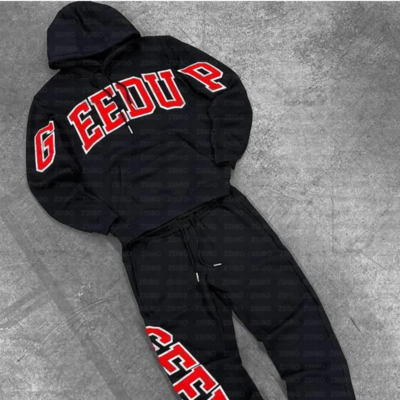 Neue Hip-hop Trendy Streetwear männer Anzug Zwei-stück Set High Street Y2K Casual Trainingsanzüge Frauen Goth Harajuku retro Brief Hoodie