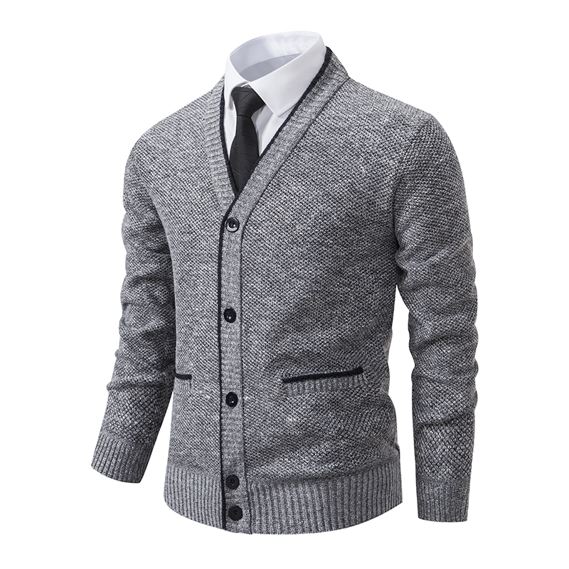 Cardigan de malha masculino casual com decote em V outono e inverno novo casaco suéter