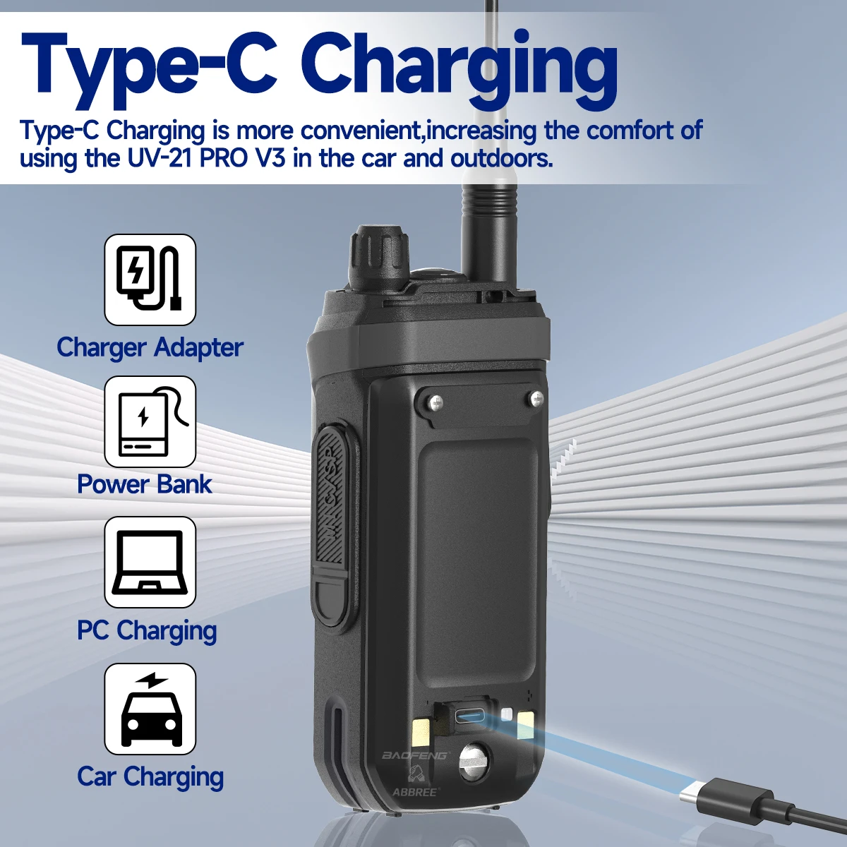Baofeng UV-21 Pro V3 Walkie Talkie programación Bluetooth multibanda copia inalámbrica de largo alcance frecuencia carga tipo c Radioaficionado