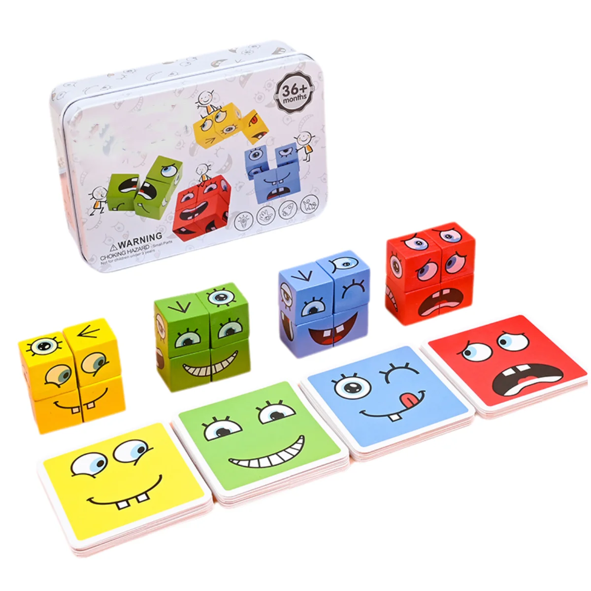 Cubo Face Change Building Blocks Gioco da tavolo Puzzle in legno Espressione Montessori Blocchi in legno Blocchi per bambini Giocattoli per bambini Regalo