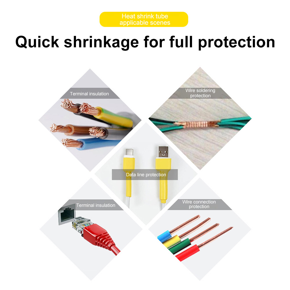 625PCS Black Heat Shrink Tubing, 2:1 Shrink Ratio Polyolefin Heat Shrink Tubing Assortment