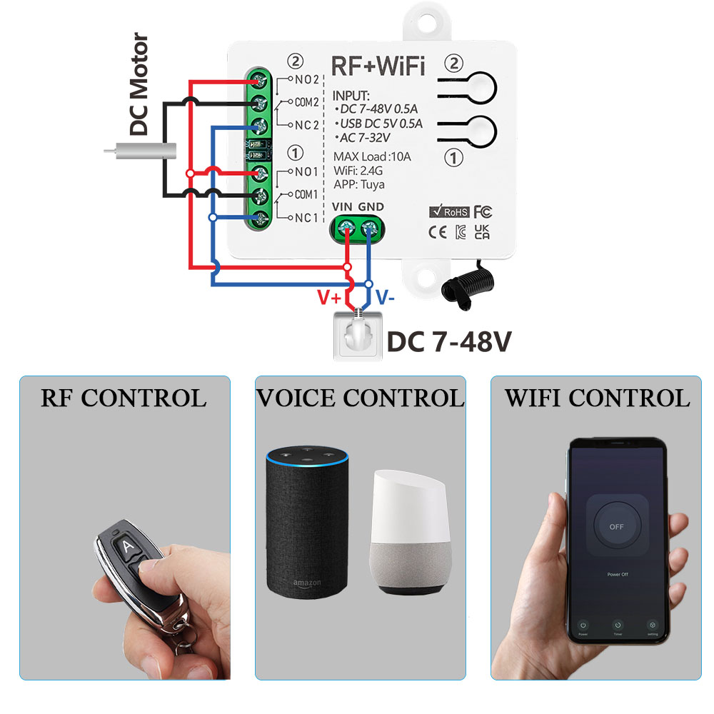 Модуль умного переключателя Tuya Wi-Fi AC DC 7 В 12 В 24 В 48 В USB 5 В RF 433 МГц Пульт дистанционного управления 1/2 канала Реле для Alexa Google Home