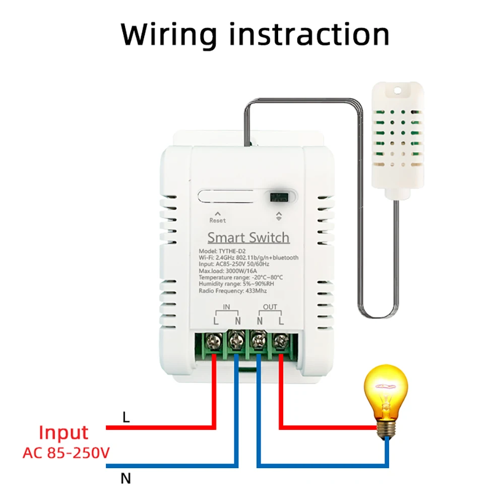 Tuya WiFi Switch 16A 3000W ไร้สายควบคุมการใช้พลังงานการตรวจสอบอุณหภูมิและความชื้นเทอร์โม Alexa