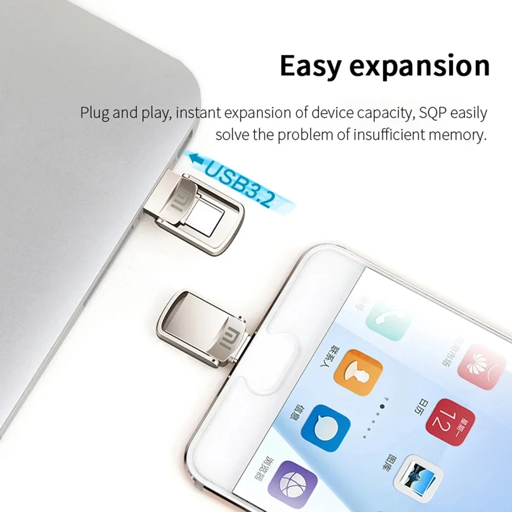 XIAOMI 2TB Metal Pendrive 2 IN 1 OTG 1TB 512GB USB Flash Drives 256GB 2TB USB 3.2 Pen Drive Memory Stick Type C For Cellphone PC