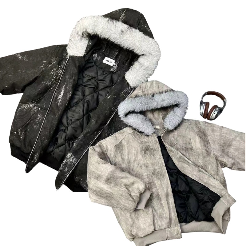 2025, neue Baumwolljacke, Winter-Bergschnitzerei, verdickter Batik-Pelzkragen-Set, Baumwolljacke, gleicher Stil für Männer und Frauen