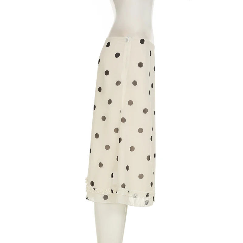 SUCHCUTE, falda de longitud media con estampado de puntos a la moda, faldas rectas con dobladillo fruncido elegante para mujer, trajes informales de oficina para verano para mujer