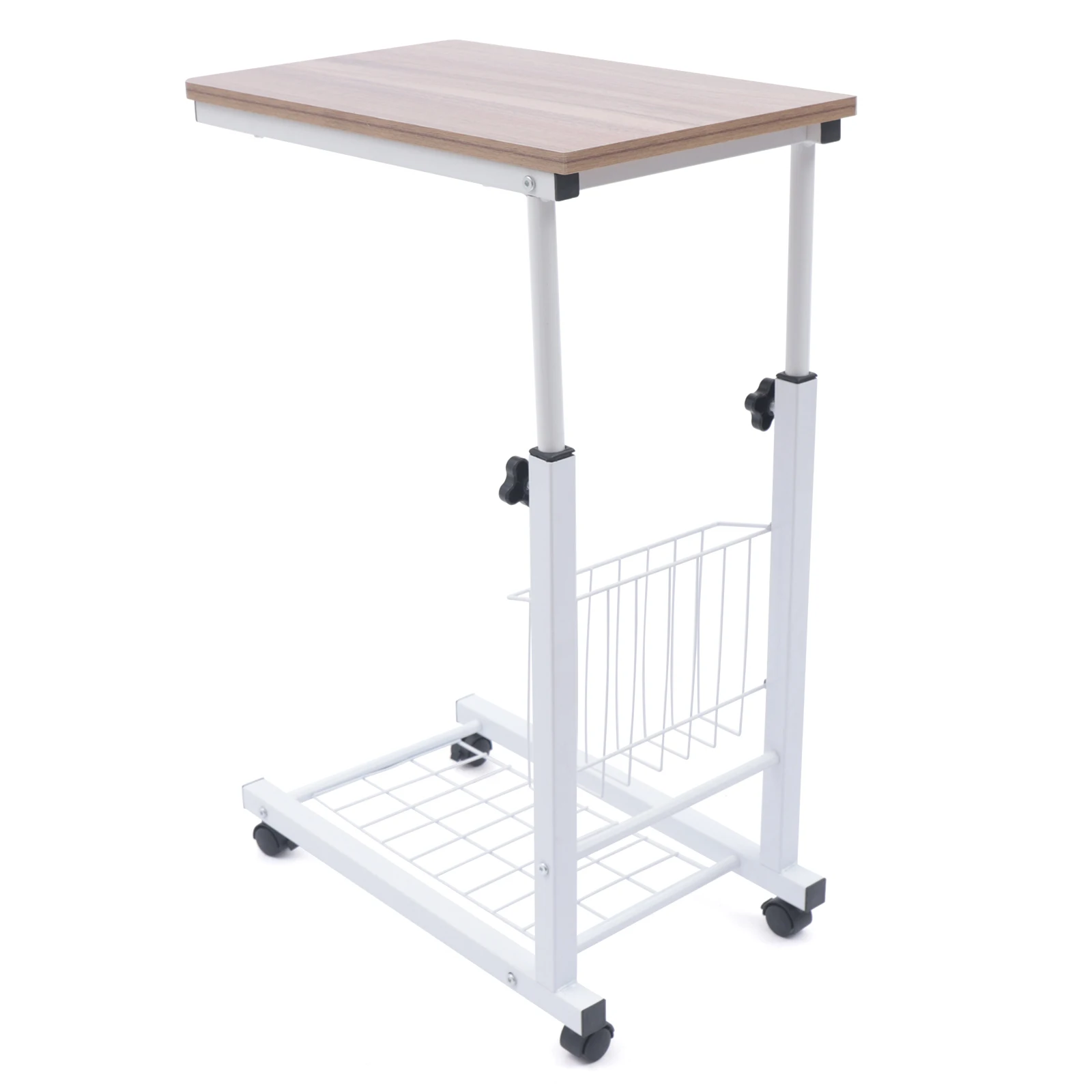 Versatile Adjustable Side Table: Height-Adjustable, Rolling Wheels, and Storage Basket for Home, Office, or Small Spaces