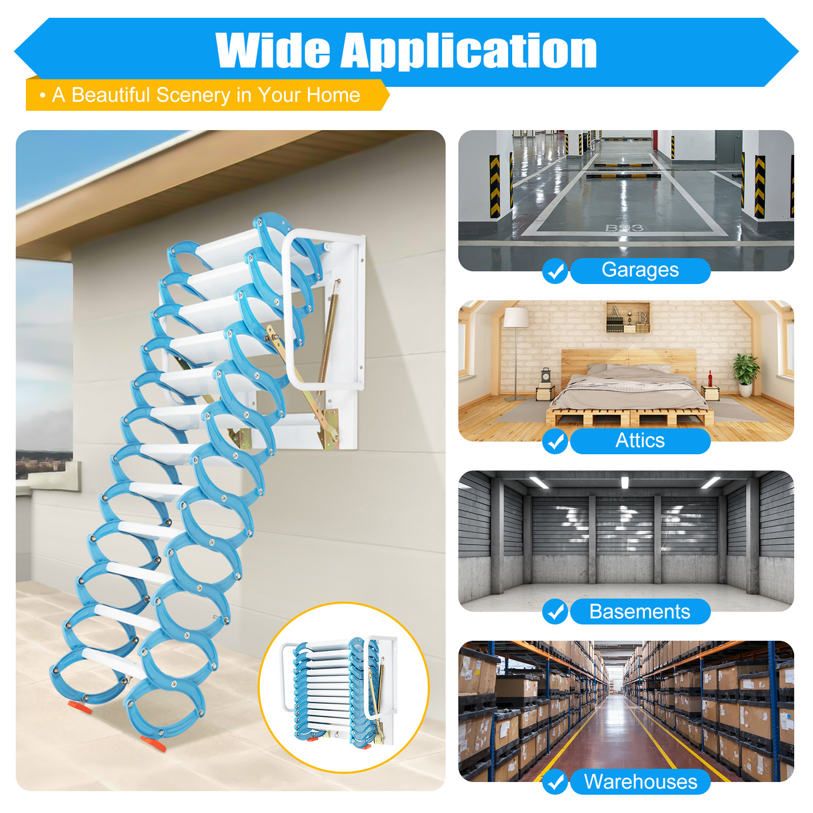 Outdoor Wall Mounted Staircase Telescopic Step Ladder Attic Ladder Aluminum Alloy Folding Staircase Lift Ladder Load 882lbs