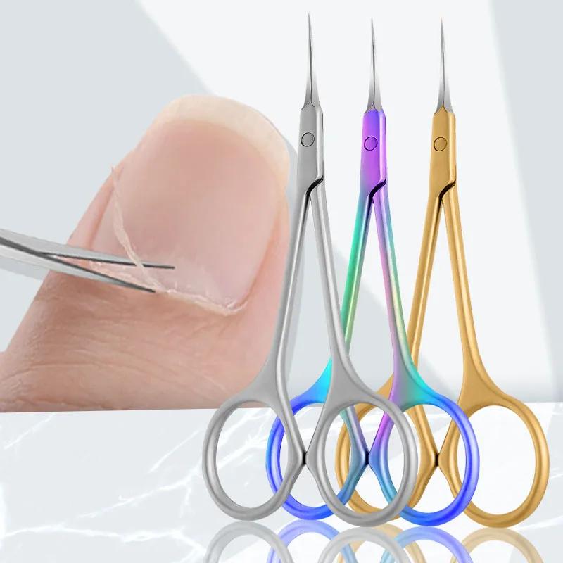 Tijeras para cutículas de acero inoxidable, producto para eliminar la piel muerta, cortaúñas artísticas, tijeras rusas para uñas, tijeras de punta curva para manicura