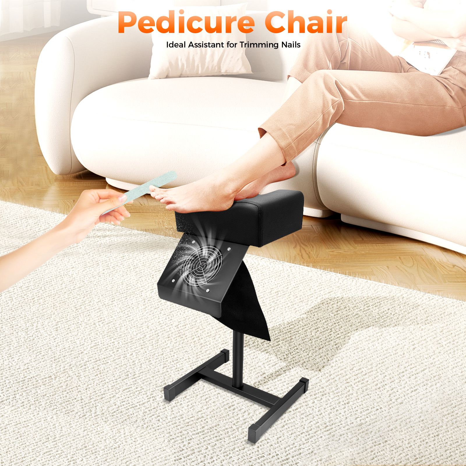 Professional Pedicure Stool Height Adjustable Manicure Chair Beauty Salon Spa Lift Stool Footrest Nail Bench w/Dust Cleaning Fan
