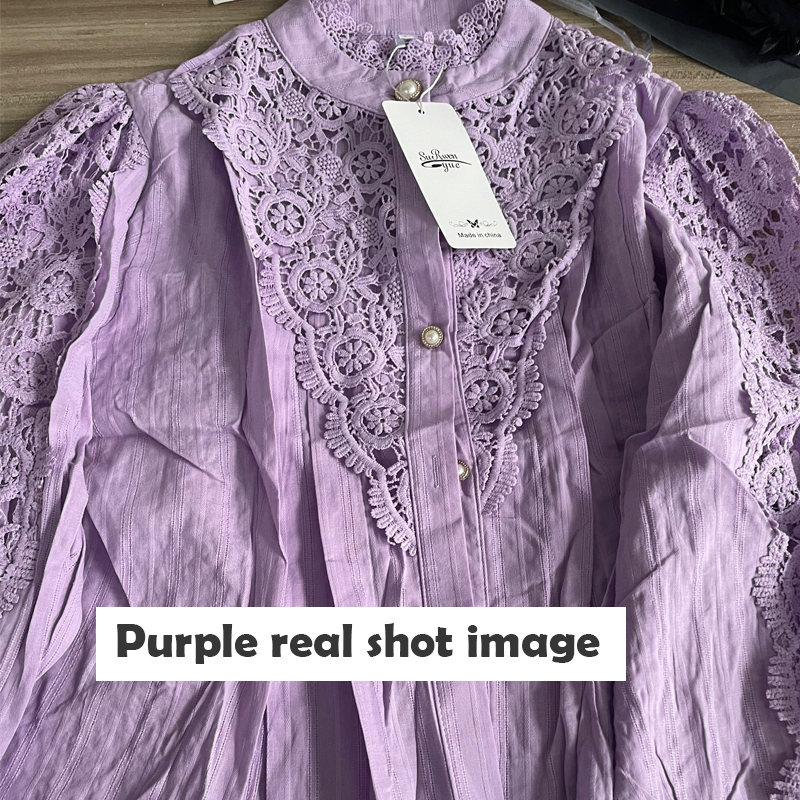 Camisa feminina blusas mujer de moda senhora do escritório flor blusa primavera oco para fora rendas gola botão roupas femininas 12419