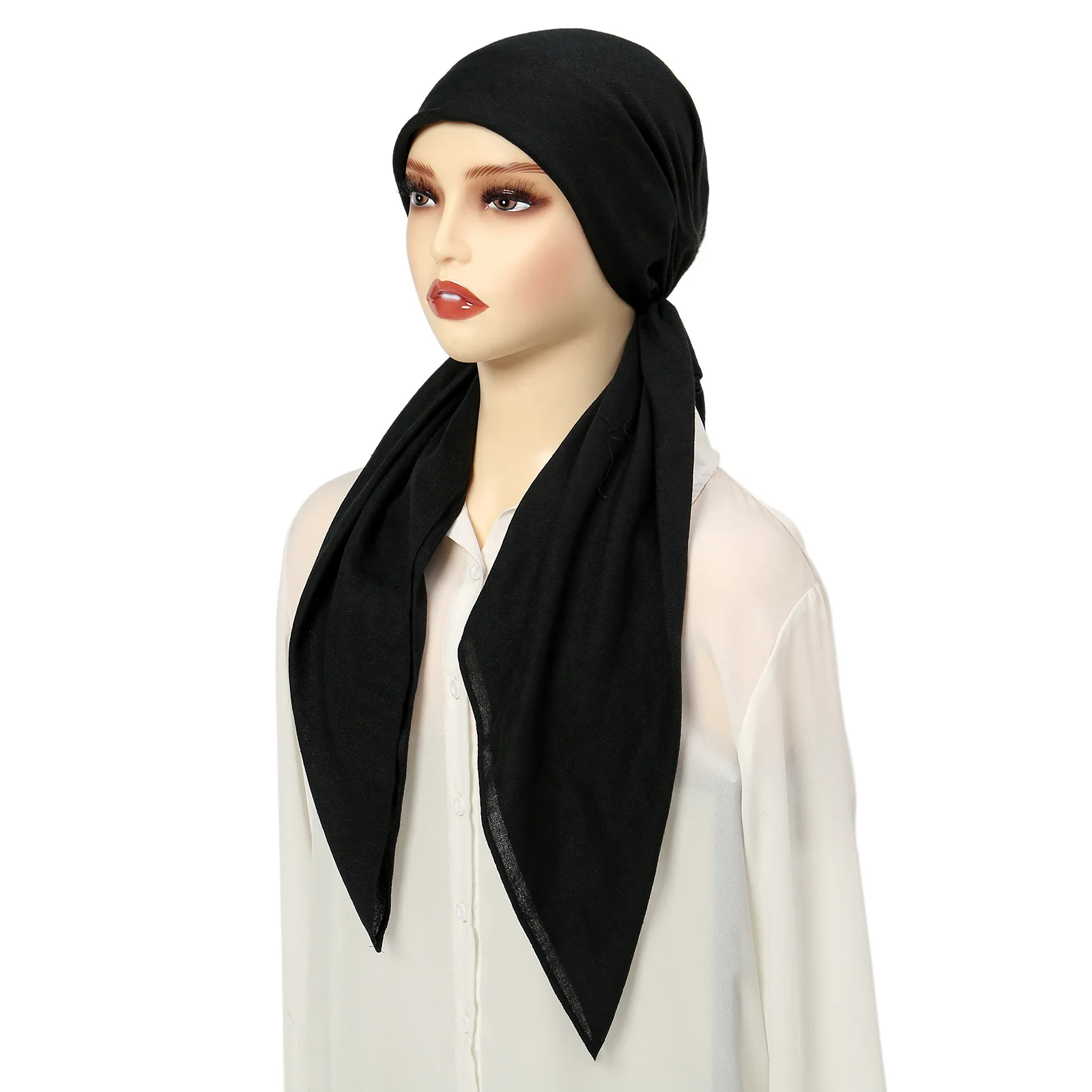 Cor sólida algodão linho turbante hijab chapéus moda cabeça envolve chapéus muçulmanos respirável quimio boné para mulheres meninas
