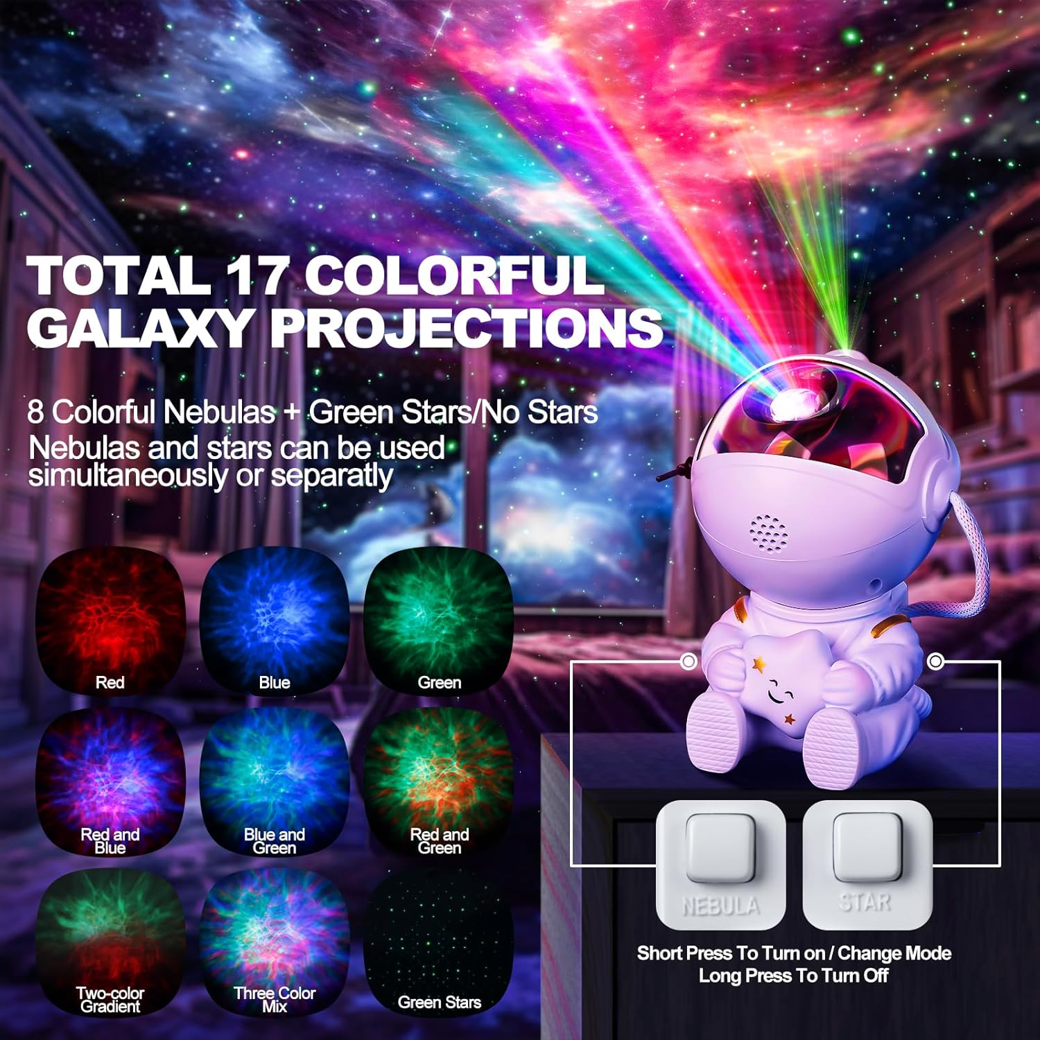 Projektor Galaxy Projektor Astronauta Nebula ze zdalną lampką nocną dla dorosłych, sala do zabawy dla dzieci / kina domowego / sufitu / prezent