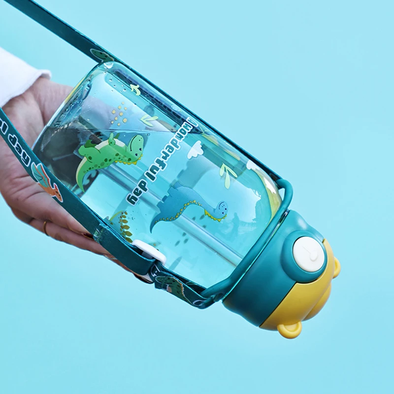 Taza para sorber de agua para niños, botella de agua con pajita y asa, botella para beber portátil, 1 ud.