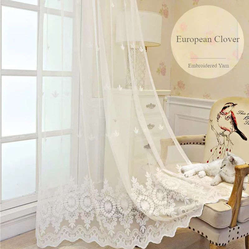 White European Embroider Window Tulle for Bedroom Living Room Balcony High-quality Luxury Drapes Retro Lace Sheer Curtain Voile