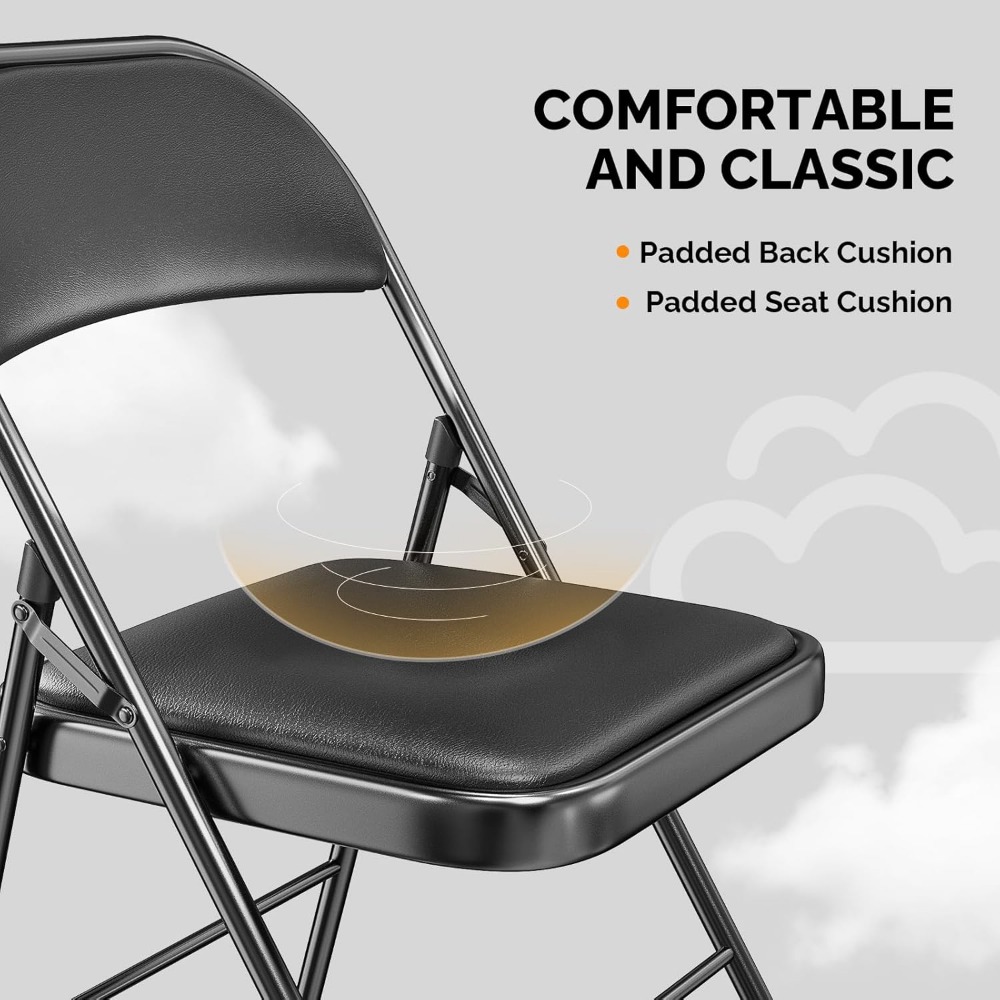 Folding Chairs with Padded Seats, Metal Frame with Pu Leather Seat & Back, Capacity 350 lbs