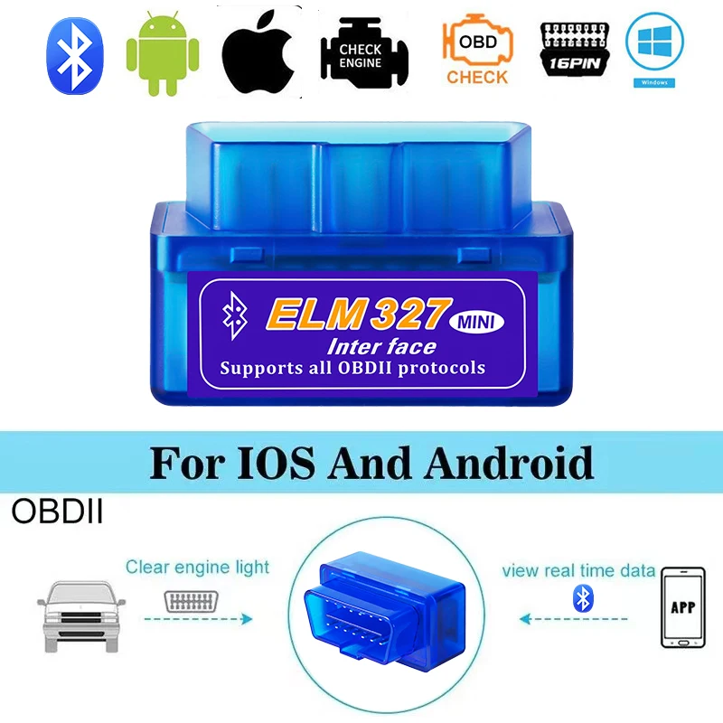 Mini lector de código de escáner ELM327 V2.1 OBD2, herramienta de diagnóstico de coche Bluetooth para Android /IOS, Detector de fallos automotrices