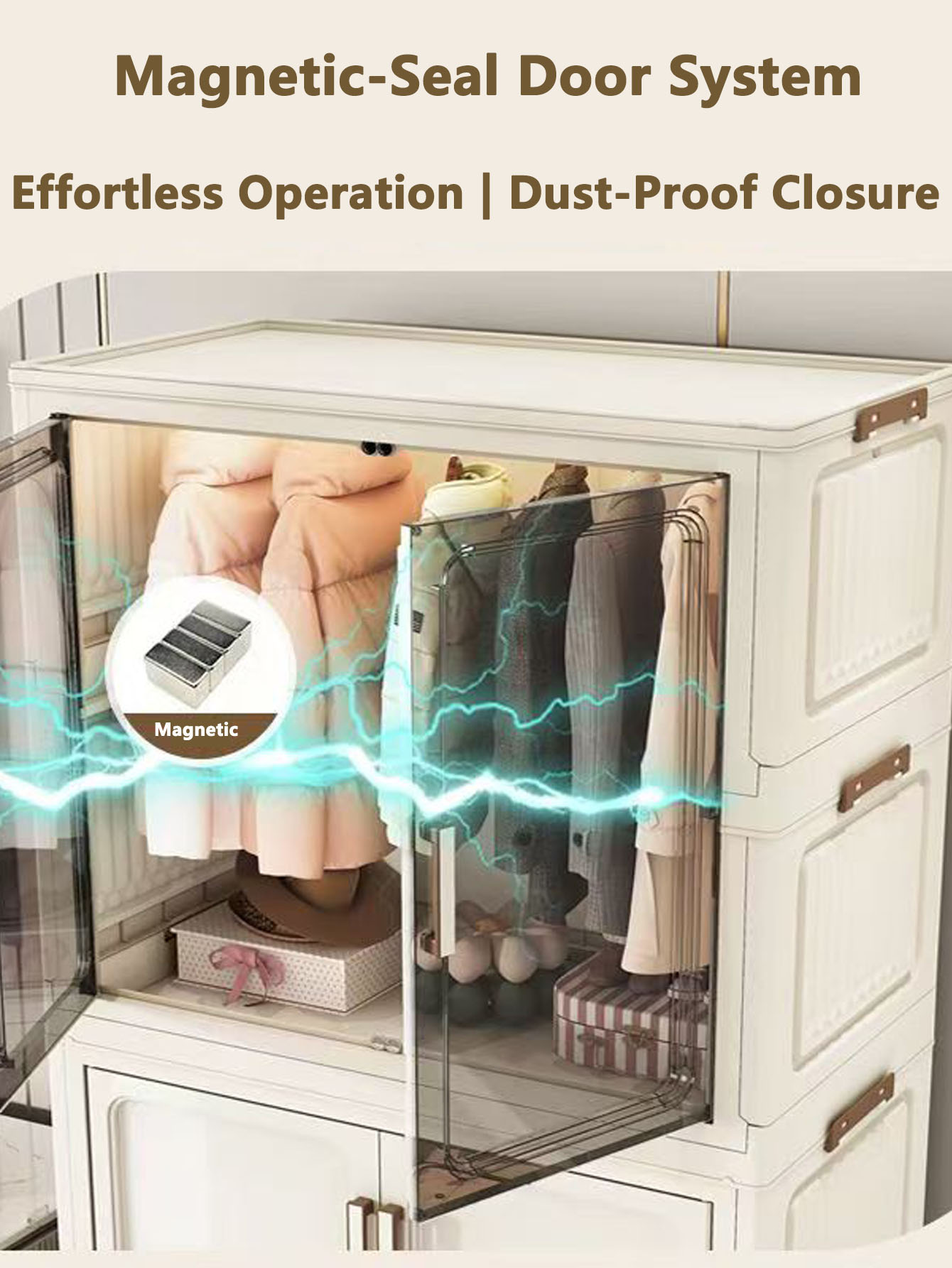 Multi-Functional Folding Storage Cabinet for Home Office Kitchen Bathroom Organizer with Doors White Black Gray