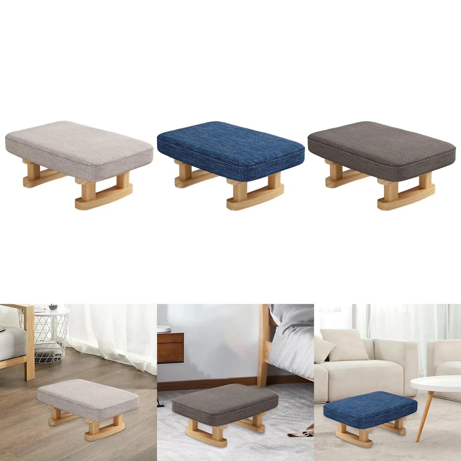 Rectangle Short Step Stool 41x30x18cm Soft Padded Footstool Foot Rest with Wooden Legs for Tearoom Couch Guest Room Dining Bed