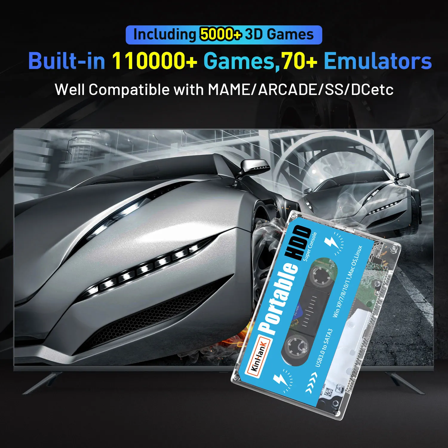 Kinhank Super Console X Batocera 33 500G Hard Drive Disk 110000+ Retro Video Games For PS1/SS/DC/MAME/ARCADE Plug and Play