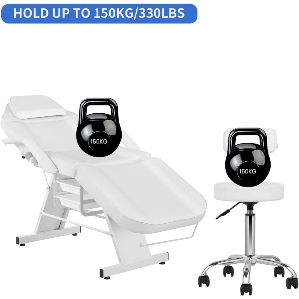 Facial Chair, Tattoo Chair Adjustable 3-Section Multipurpose With Hydraulic Stool For Esthetician Beaut, Pedicure Chairs