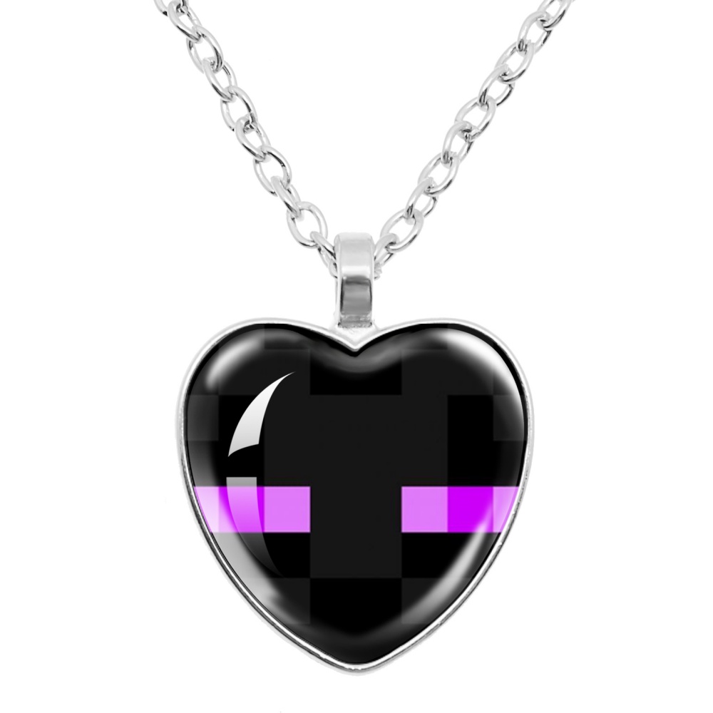 재미 있은 픽셀 블록 테마 만화 패턴 내 세계 유리 하트 모양 25mm 펜던트 목걸이 매력 보석 액세서리 선물